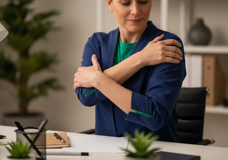 Office worker noticing tingling around the shoulder and arm